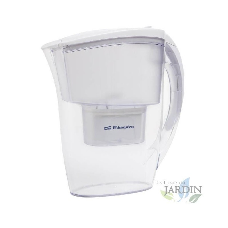 Water purifying pitcher. Includes 3 filter cartridges. Total capacity 2.4 liters, 1.2 liters of filtered water.