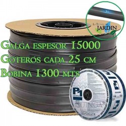 Cinta riego por goteo 16mm 1300 mts. Galga espesor 15 mil. Goteros 1,5 l/h cada 25 cm