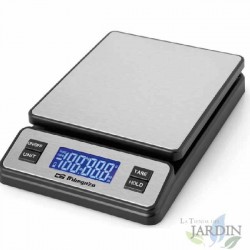 Balança de cozinha eletrônica. Pesa até 40 kg. Visor LCD. Superfície de aço inoxidável, 17 x 19 cm.