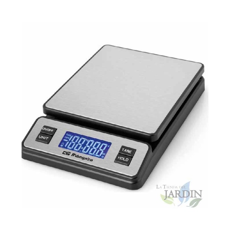 Peso elettronico da cucina. Pesa fino a 40 Kg. Schermo LCD. Superficie INOX 17x19 cm.