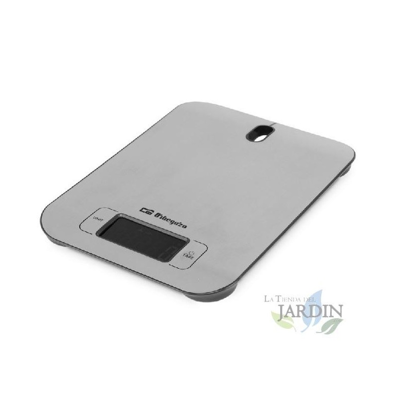 Balança de cozinha Orbegozo. Capacidade máxima: 5 kg. Balança: 1 g. Plataforma de aço inoxidável. Amplo visor LCD com retroilumi