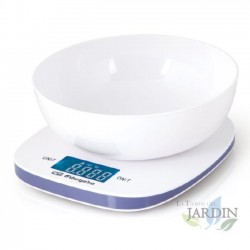 Balance de cuisine precision Orbegozo. Capacité maximale 5 kg. Affichage LCD. Comprend un bol de pesée de 1,5 L