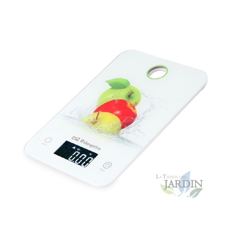 Orbegozo high-precision electronic kitchen scale. Tempered glass platform. Maximum capacity: 5 kg.