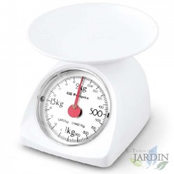 Orbegozo mechanical kitchen scale. Smooth plastic surface. Maximum capacity: 2 kg. Scale: 10 g.