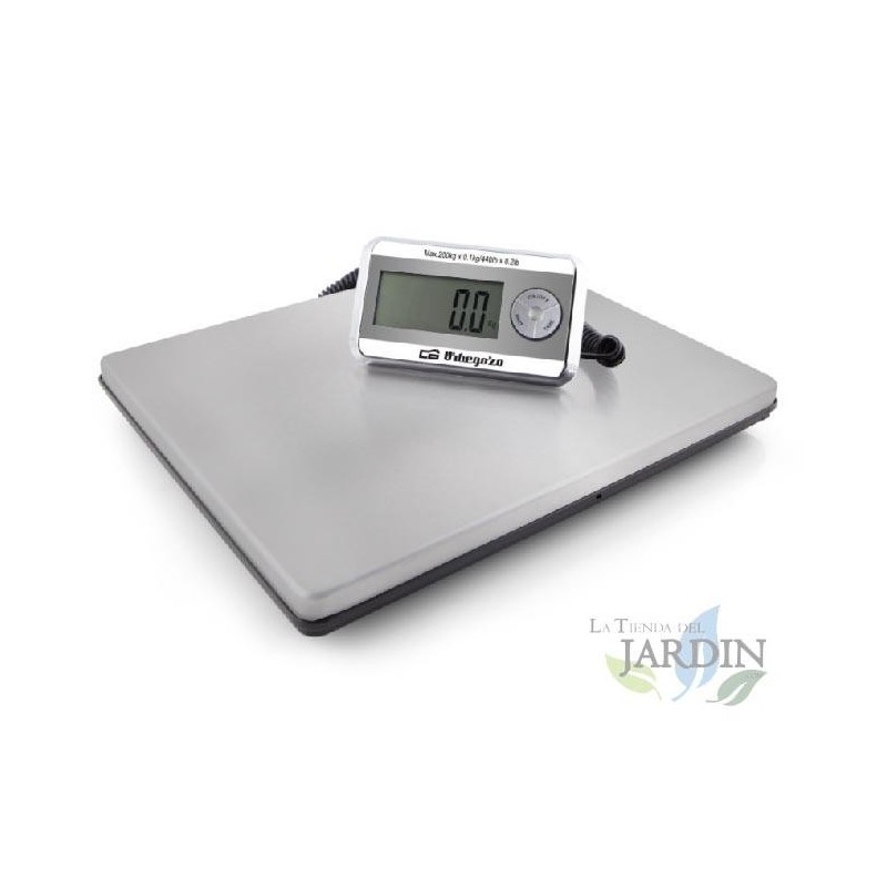 Orbegozo stainless steel scale. Display for wall hanging or using a support stand. Maximum capacity 200 kg.