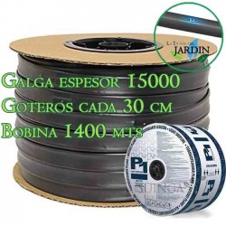 Cinta riego por goteo 16mm 1400 mts. Galga espesor 15 mil. Goteros 1,5 l/h cada 30 cm