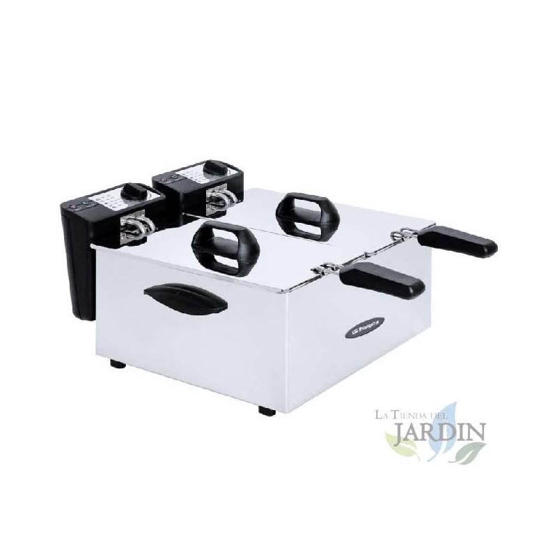 Orbegozo Professionelle Fritteuse aus Edelstahl.  Fassungsvermögen zwei Behälter 3,5 l. Leistung 2 x 2.000 W.  Orbegozo Professionelle Fritteuse aus Edelstahl.  Fassungsvermögen zwei Behälter 3,5 l. Leistung 2 x 2.000 W.