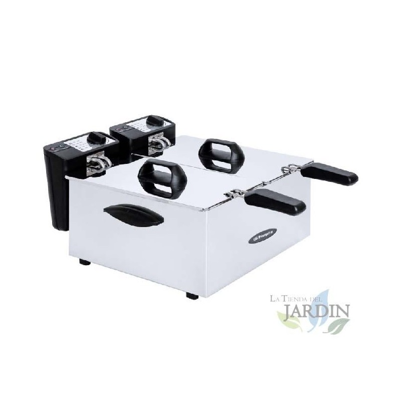 Orbegozo Professionelle Fritteuse aus Edelstahl. Fassungsvermögen: Zwei 3,5-l-Behälter. Leistung: 2 x 2.000 W.