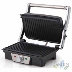 STAINLESS STEEL GRILL. Non-stick coating. Healthy cooking without oil. Power: 1,500 W.
