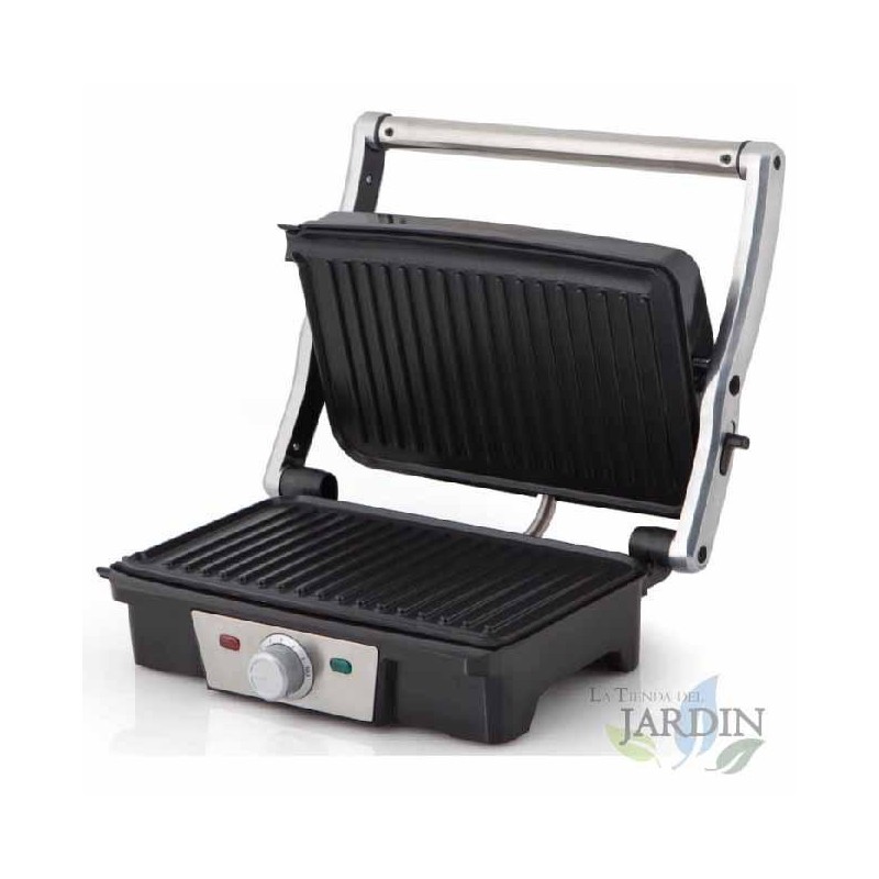 STAINLESS STEEL GRILL. Non-stick coating. Healthy cooking without oil. Power: 1,500 W.