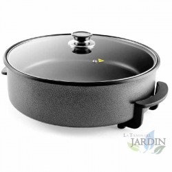 Orbegozo 1500W electric pot, ideal for frying, stewing, roasting, cooking paellas, omelets, and pizzas. 40 cm diameter. 9 cm dep