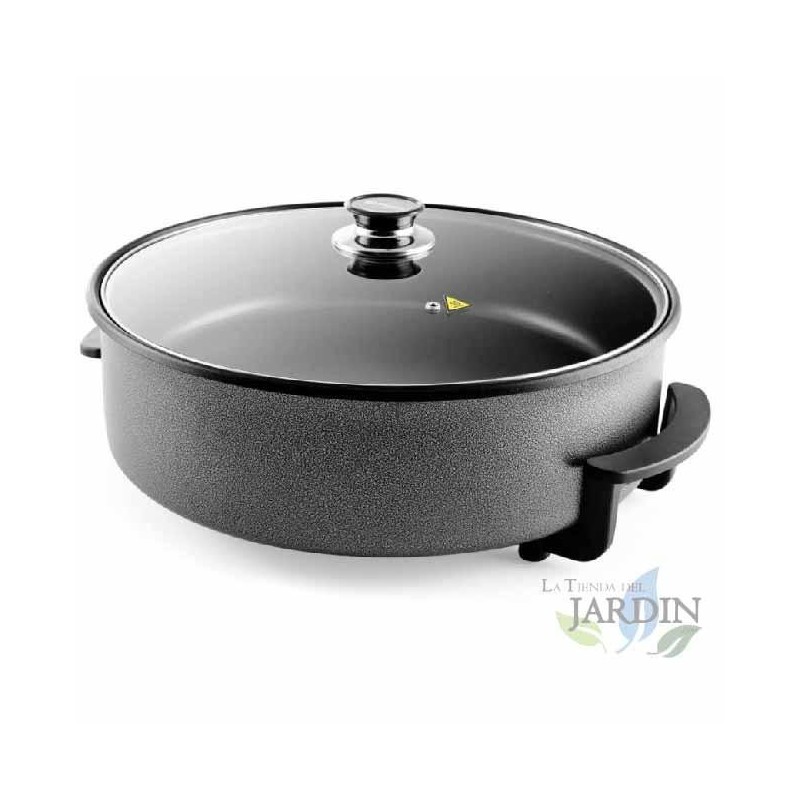 Orbegozo 1500W electric pot, ideal for frying, stewing, roasting, cooking paellas, omelets, and pizzas. 40 cm diameter. 9 cm dep
