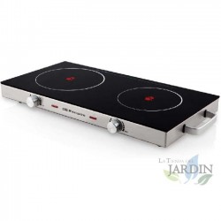 Orbegozo doppio piano cottura in vetroceramica. Superficie in vetro temperato. Diametro superficie di cottura 205 mm + 170 mm.