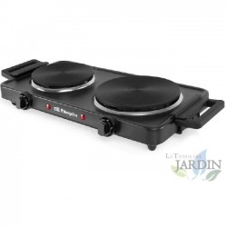 Piano cottura elettrico doppio Orbegozo. Potenza: 1 x 1.000 W + 1 x 1.500W. Diametro 155 mm e 185 mm.