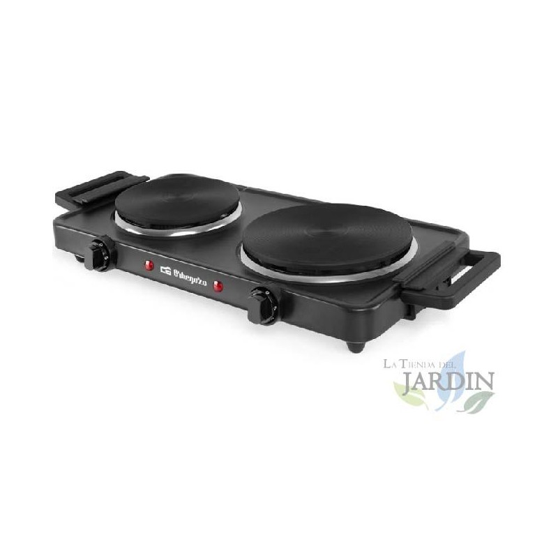 Orbegozo double electric hob. Power: 1 x 1,000W + 1 x 1,500W. 155mm and 185mm in diameter. Orbegozo double electric hob. Power: 1 x 1,000W + 1 x 1,500W. 155mm and 185mm in diameter.