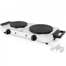 Piano cottura elettrico doppio Orbegozo (bianco). Potenza: 1 x 1000 W + 1 x 1.500W. Diametro 155 mm e 185 mm.