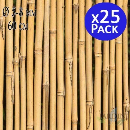 Pack of 25 Bamboo Poles, 60 cm, 5-8 mm. Eco-friendly bamboo poles for supporting trees, plants, and vegetables. 25 units.