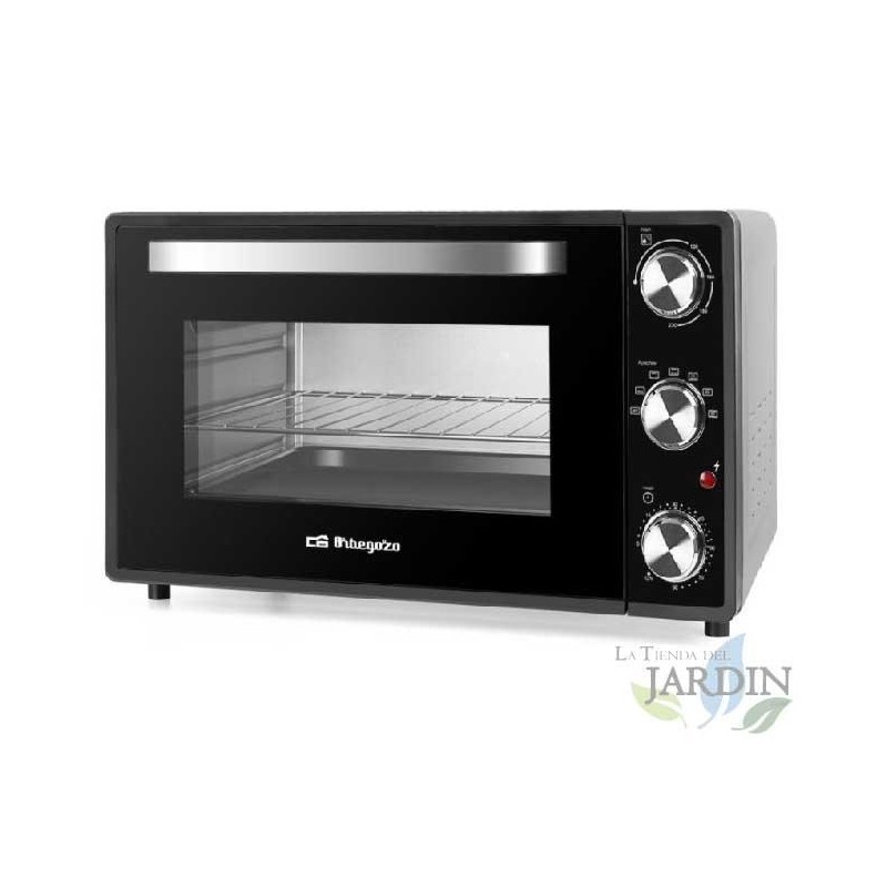 Forno de convecção Orbegozo de 38 litros. Potência: 2.000 W. Seletor de temperatura: 100 - 230 °C.
