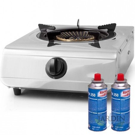 Orbegozo stainless butane or propane gas stove pack, interior and exterior, includes 2 250gr gas cartridges
