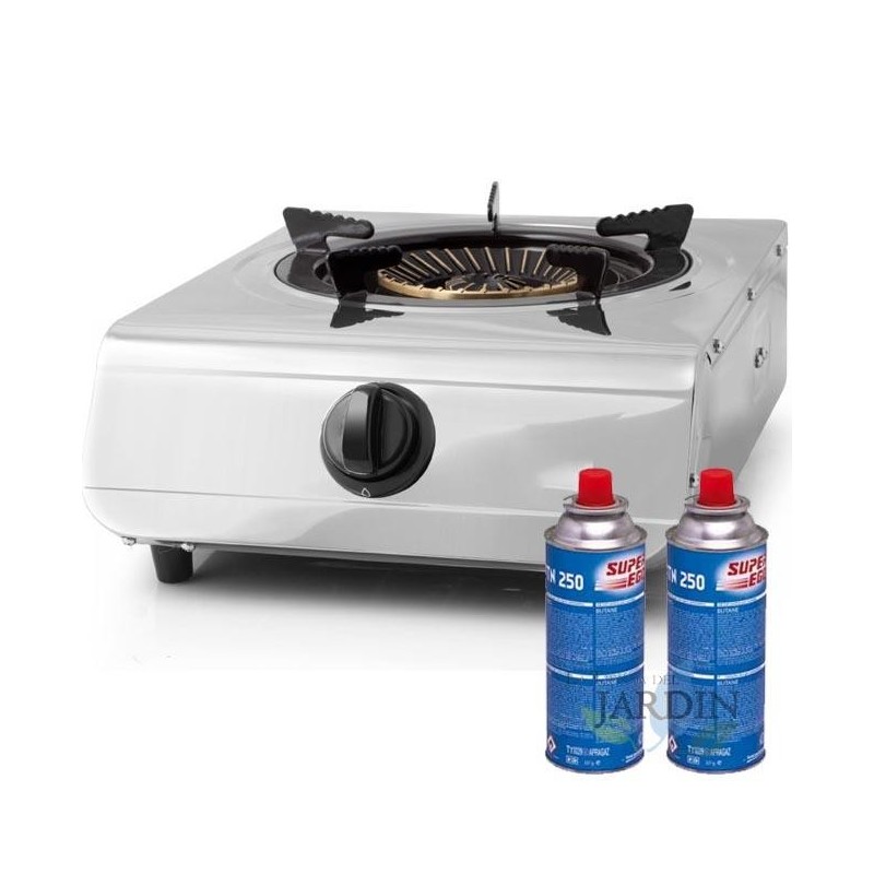 Orbegozo stainless steel butane or propane gas stove pack, indoor and outdoor, includes 2 250gr gas cartridges