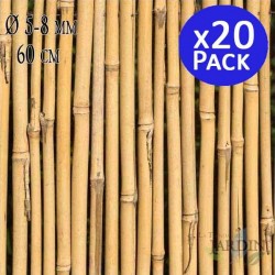Tutor de Bambú 60 cm, 5-8 mm. Varillas de bambú ecológcias para sujetar árboles, plantas y hortalizas. 20 unidades