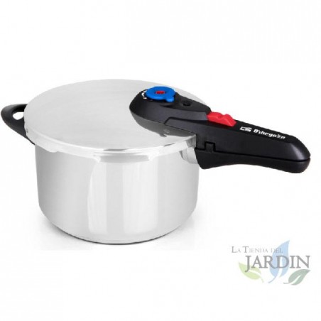 Panela de pressão Orbegozo de 6 litros, 22 cm de diâmetro, aço inoxidável 18/10, adequada para todos os fogões. Panela de pressã