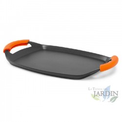 Chapa para grelhar em alumínio fundido. Acabamento em pedra. Antiaderente. Adequada para todos os tipos de bancadas.