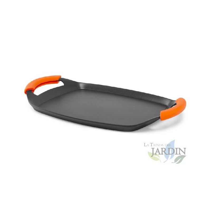 Cast aluminum grill plate.  Stone finish.  Non-stick.  Total dimension: 36 cm.