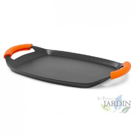 Cast aluminum grill plate.  Stone finish.  Non-stick.  Total dimension: 36 cm.