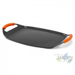 Cast aluminum grill plate. Stone finish. Non-stick. Overall dimensions: 47 cm.