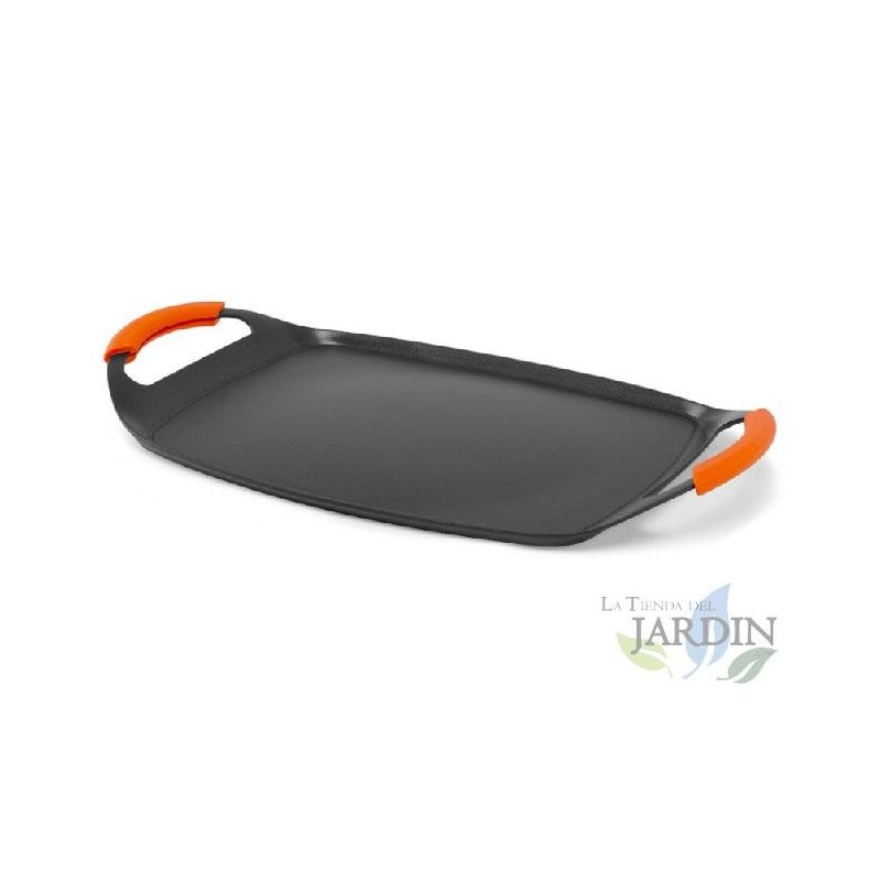 Cast aluminum grill plate. Stone finish. Non-stick. Overall dimensions: 47 cm.