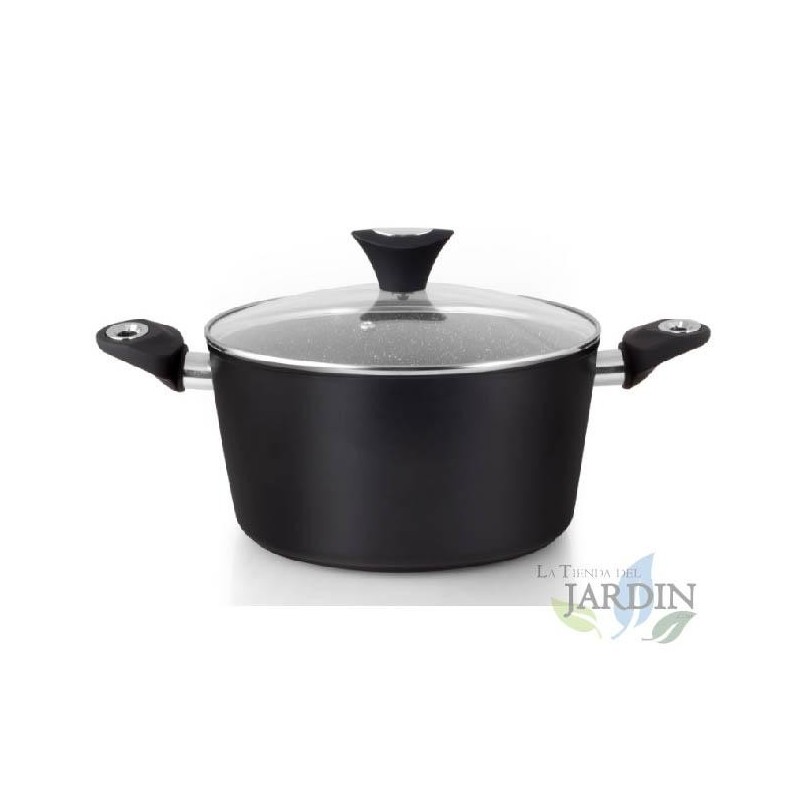 Orbegozo 22cm forged aluminum saucepan. 2.4L capacity. Non-stick marble coating.