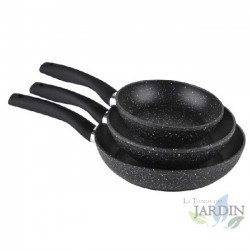 PACK OF 3 FORGED ALUMINUM FRYING PANS 18, 22, AND 26 CM. Non-stick stone coating.