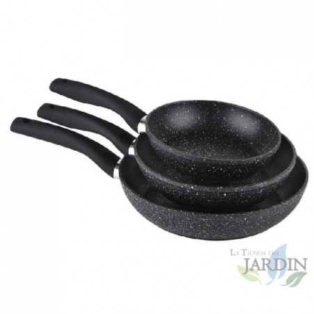  PACK 3 Forged Aluminum Frying Pans 18, 22 and 26 cm Orbegozo.  Non-stick stone coating.