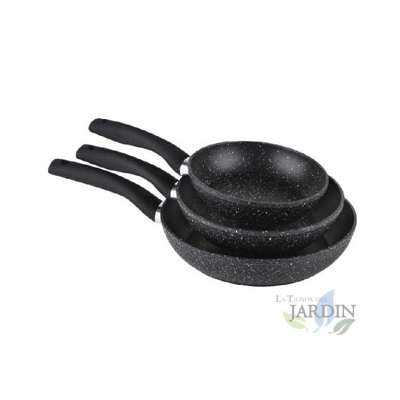 CONFEZIONE DA 3 PADELLE IN ALLUMINIO FORGIATO DA 18, 22 E 26 CM. Rivestimento antiaderente in pietra.