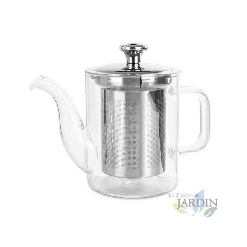 Bule de vidro borossilicato com alta resistência ao calor. Capacidade de 400 ml. Tampa e filtro de aço inoxidável.