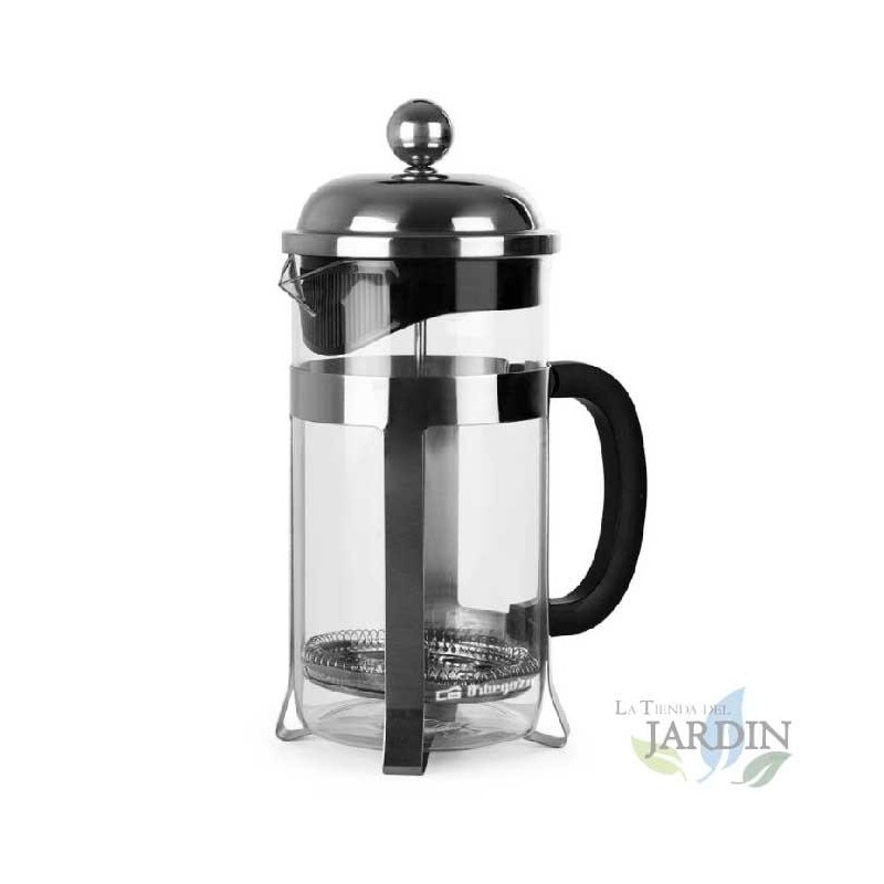 Cafeteira de prensa francesa Orbegozo feita de vidro borossilicato. Capacidade de 1000 ml.