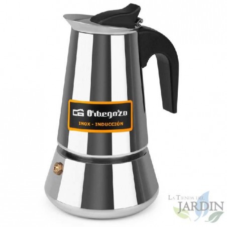Italienische Kaffeemaschine aus Edelstahl von Orbegozo. Fassungsvermögen: 4 Tassen.