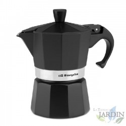 Italienische Kaffeemaschine aus schwarzem Aluminium von Orbegozo. Fassungsvermögen: 3 Tassen.