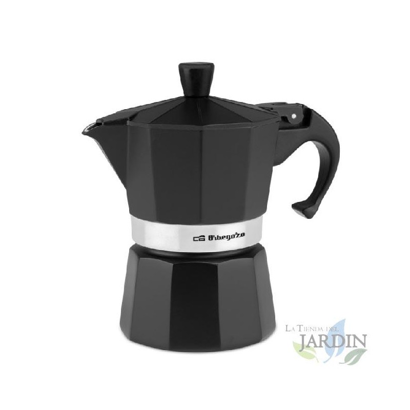 Orbegozo BLACK aluminum Italian coffee maker. Capacity 3 cups. Orbegozo BLACK aluminum Italian coffee maker. Capacity 3 cups.