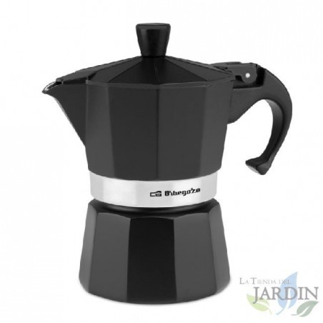 Italienische Kaffeemaschine aus schwarzem Aluminium von Orbegozo. Fassungsvermögen: 3 Tassen.