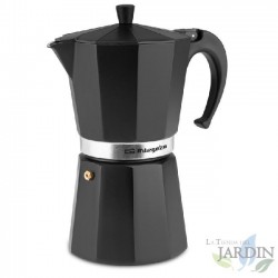 Cafeteira italiana Orbegozo em alumínio preto. Capacidade para 12 xícaras.