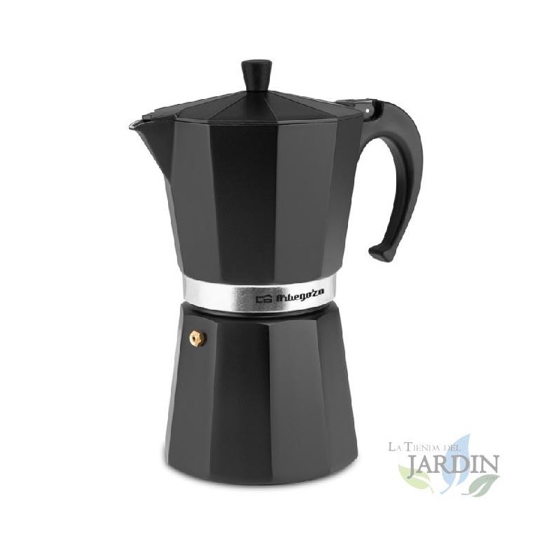 Orbegozo BLACK aluminum Italian coffee maker. Capacity 12 cups. Orbegozo BLACK aluminum Italian coffee maker. Capacity 12 cups.