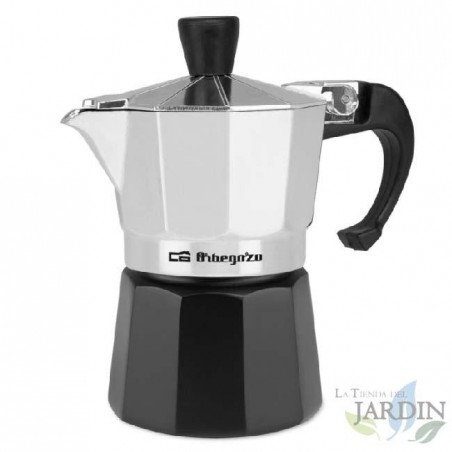 Italienische Kaffeemaschine aus Aluminium von Orbegozo. Fassungsvermögen: 1 Tasse.