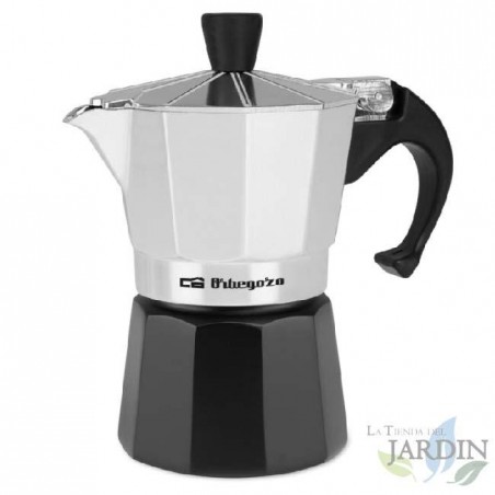 Italienische Kaffeemaschine aus Aluminium von Orbegozo. Fassungsvermögen: 2 Tassen.