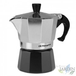 Italienische Kaffeemaschine aus Aluminium von Orbegozo. Fassungsvermögen: 3 Tassen.