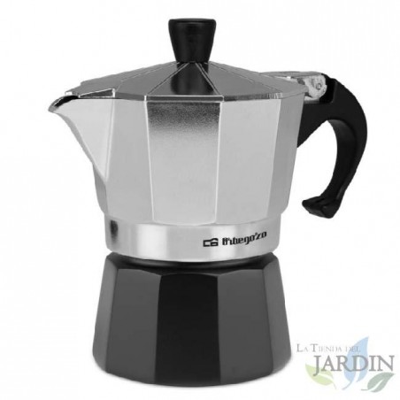 Italienische Kaffeemaschine aus Aluminium von Orbegozo. Fassungsvermögen: 3 Tassen.