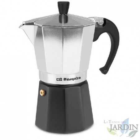 Italienische Kaffeemaschine aus Aluminium von Orbegozo. Fassungsvermögen: 6 Tassen.