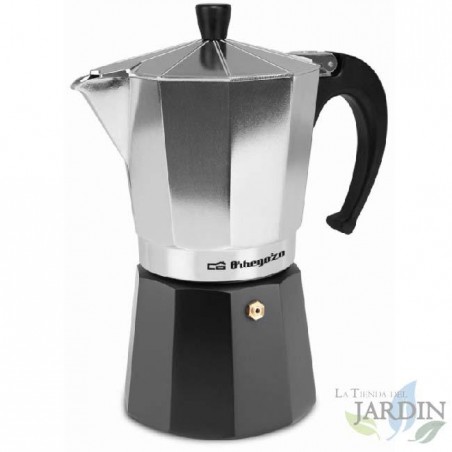 Italienische Kaffeemaschine aus Aluminium von Orbegozo. Fassungsvermögen: 9 Tassen.