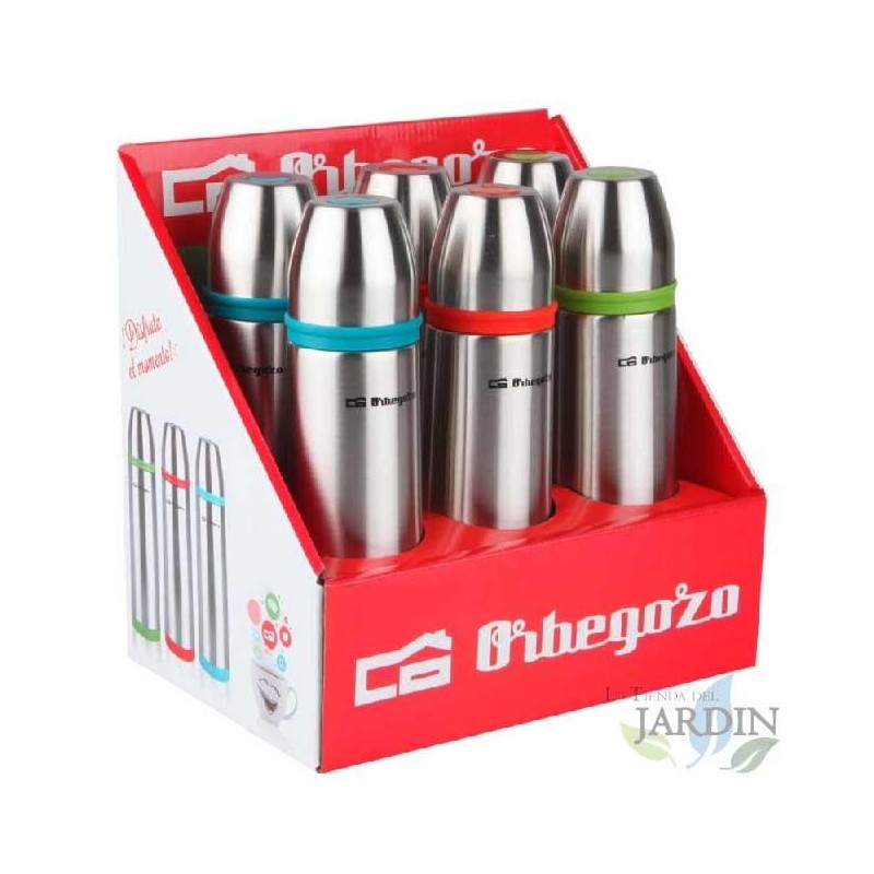 Set di 6 thermos per liquidi Orbegozo in tre colori. Capacità 500 ml.